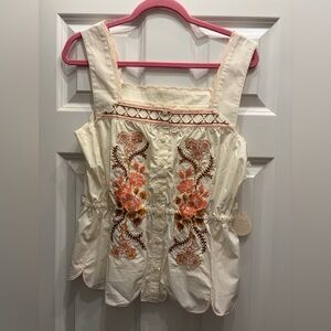 Spartina 449 Floral Embroidered Cream Blouse